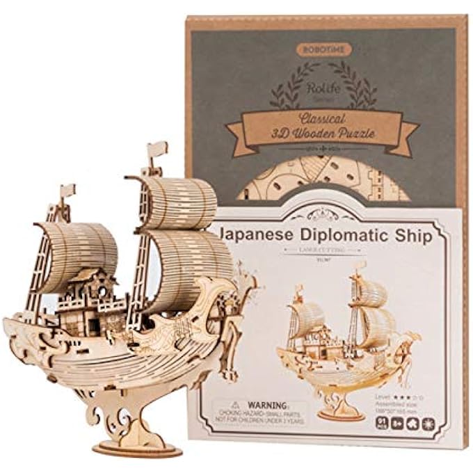3D WOODEN PUZZLE SHIP MODEL 7.4" JAPANESE DIPLOMATIC SHIP (91 PCS), COLLECTIBLE DISPLAY BUILDING KITS GIFT FOR TEENS AND ADULTS - Image 3